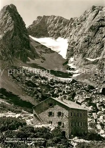 AK / Ansichtskarte Blaueishuette mit Blaueisspitze Hochkalter und Blaueisgletscher Blaueishuette