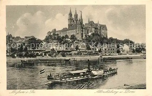 AK / Ansichtskarte Meissen_Elbe_Sachsen Elbe Dampfer Albrechtsburg und Dom Meissen_Elbe_Sachsen