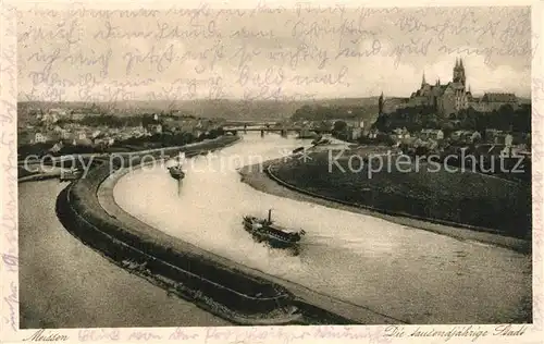 AK / Ansichtskarte Meissen_Elbe_Sachsen Panorama Blick ueber die Elbe Albrechtsburg und Dom 1000jaehrige Stadt Meissen_Elbe_Sachsen