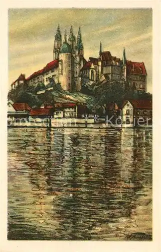 AK / Ansichtskarte Meissen_Elbe_Sachsen Blick ueber die Elbe zur Albrechtsburg Kuenstlerkarte Meissen_Elbe_Sachsen