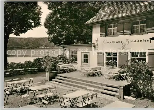 AK / Ansichtskarte Bonndorf_ueberlingen Hoehengasthof Pension Haldenhof Terrasse Blick auf den Bodensee Bonndorf ueberlingen