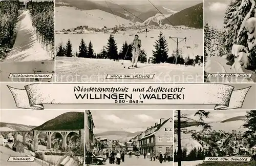 AK / Ansichtskarte Willingen_Sauerland Muehlenkopfschanze Skilift Ettelsberg Grosse Grube Viadukt Orenbergblick Willingen_Sauerland