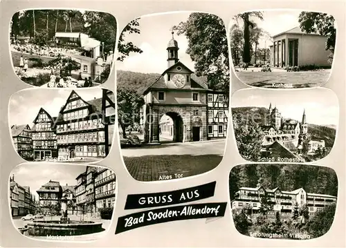 AK / Ansichtskarte Allendorf_Bad_Sooden Altes Tor Schloss Rothestein Burgerhaus Kurpark Kurhaus Erholungsheim Viktoria Allendorf_Bad_Sooden