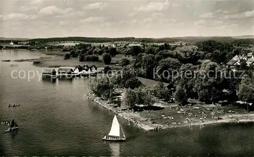 AK / Ansichtskarte Unteruhldingen Strandbad Pfahlbauten Kloster Birnau Fliegeraufnahme Unteruhldingen