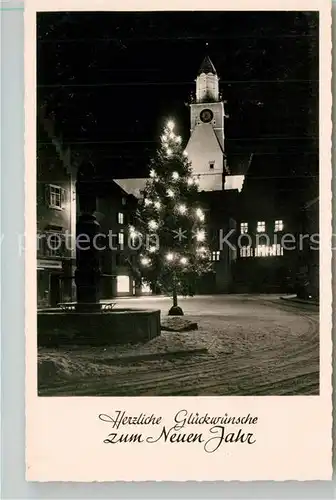 ueberlingen_Bodensee Hofstatt Brunnen Christbaum Muenster Nachtaufnahme Neujahrskarte ueberlingen Bodensee