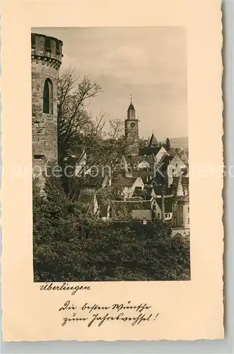 ueberlingen_Bodensee Stadtbild mit Kirche Neujahrskarte ueberlingen Bodensee