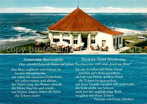 AK / Ansichtskarte Norderney_Nordseebad Historische Marienhoehe Nordseeinsel Das Lied am Meer Heinrich Heine Norderney_Nordseebad