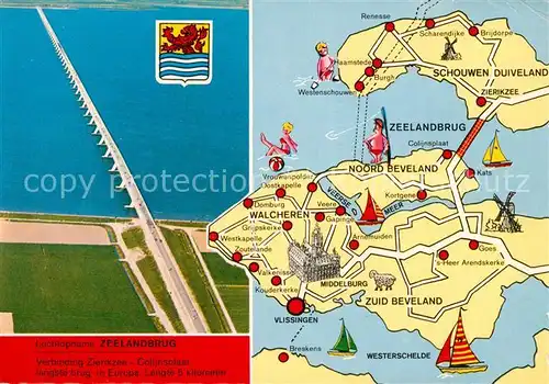 AK / Ansichtskarte Noord_Beveland Zeelandbrug Bruecke Fliegeraufnahme Landkarte Insel Noord_Beveland