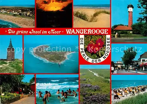 AK / Ansichtskarte Wangerooge_Nordseebad Nordseeinsel Fliegeraufnahme Duenen Sonnenuntergang Leuchtturm Brandung Landschaftspanorama Wangerooge_Nordseebad