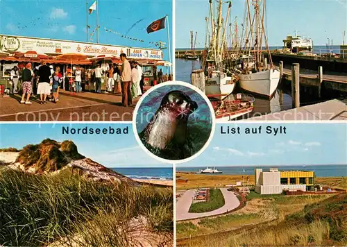 AK / Ansichtskarte List_Sylt Hafenimbiss Fischkutter Hafen Duenenlandschaft Seehund List_Sylt