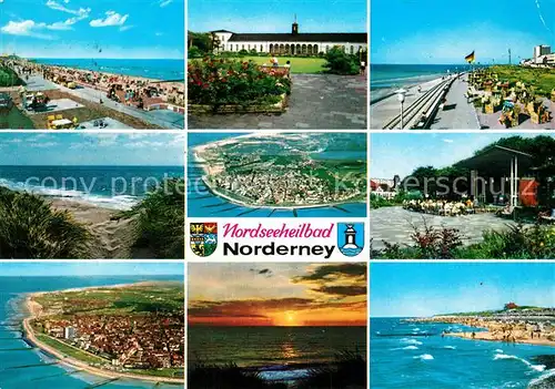 AK / Ansichtskarte Norderney_Nordseebad Strand Promenade Kurhaus Duenen Kurkonzert Sonnenuntergang Fliegeraufnahmen Norderney_Nordseebad