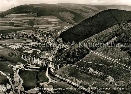 AK / Ansichtskarte Willingen_Sauerland Fliegeraufnahme Hotel Pension Schloemer Viadukt Willingen_Sauerland