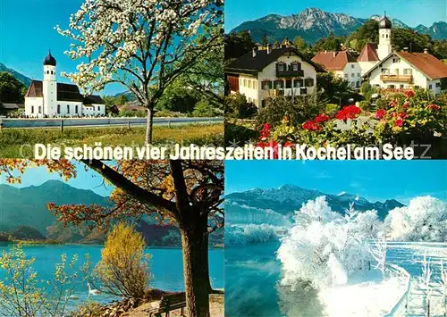 AK / Ansichtskarte Kochel_See Kirche Dorfansicht Seepartie Herzogstand Kochel_See