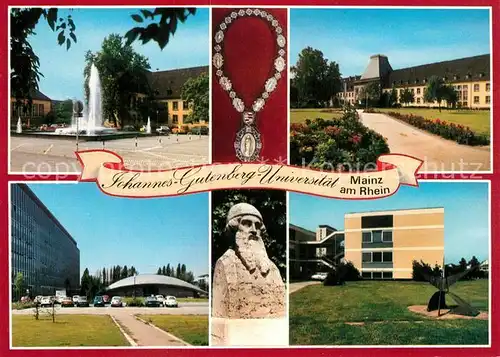 AK / Ansichtskarte Mainz_Rhein Johannes Gutenberg Universitaet Brunnen Gutenberg Denkmal Park Mainz Rhein