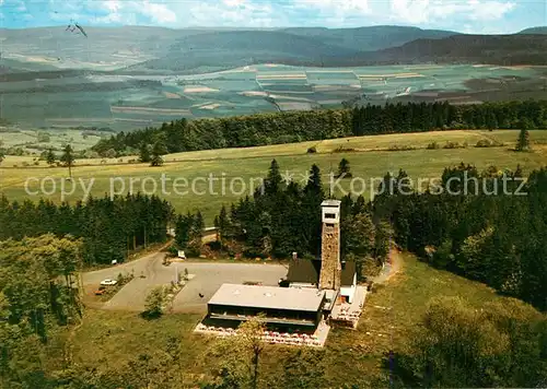 AK / Ansichtskarte Kirchheim_Hessen Fliegeraufnahme mit Heussner Haus und Borgmannturm Kirchheim Hessen