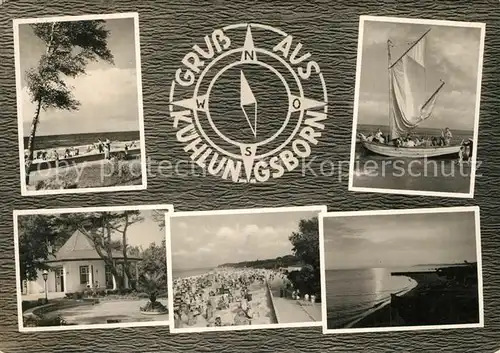 AK / Ansichtskarte Kuehlungsborn_Ostseebad Strand Segelpartie Pavillon Promenade Kuehlungsborn_Ostseebad