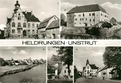 AK / Ansichtskarte Heldrungen Rathaus Wasserburg Thomas Muentzer Gedenkstaette Teilansicht Wasserburg Strasse der DSF Heldrungen