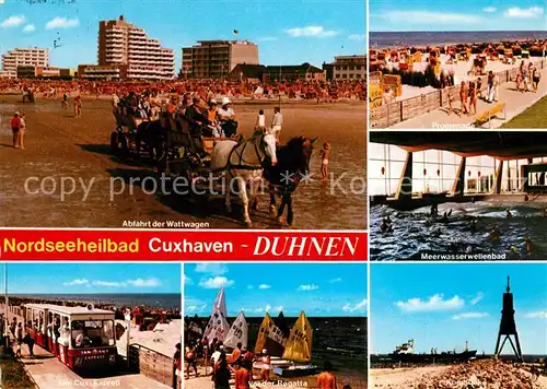 AK / Ansichtskarte Duhnen_Nordsee Wattwagen Promenade Wellenbad Jan Cux Express Regatta Kugelbake Duhnen Nordsee