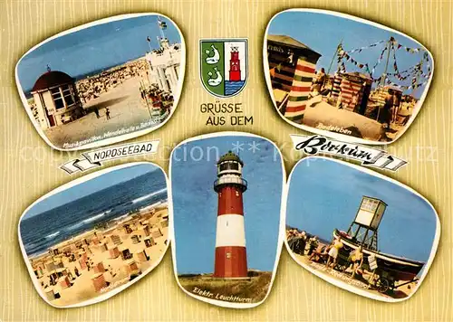 AK / Ansichtskarte Borkum_Nordseebad Musikpavillon Wandelhalle Badestrand Nordstrand Leuchtturm Bade Rettungsboot Borkum_Nordseebad