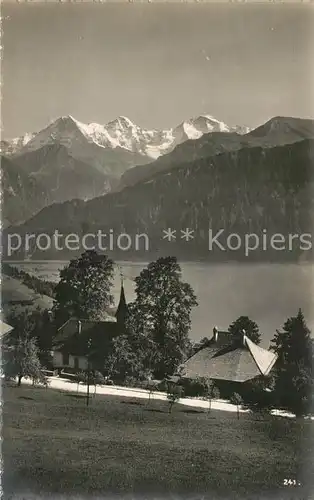 AK / Ansichtskarte Beatenberg Seepartie Kirche Eiger Moench Jungfrau Beatenberg