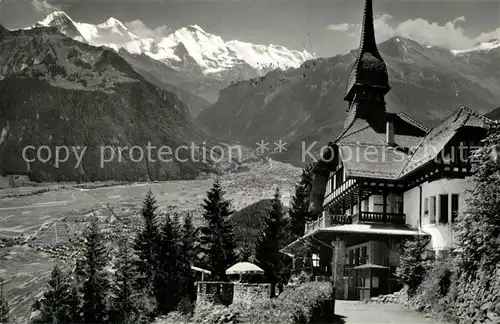 AK / Ansichtskarte Interlaken_BE Hotel Restaurant Harder Kulm mit Eiger Moench Jungfrau Interlaken_BE