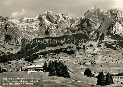 AK / Ansichtskarte Unterwasser_Toggenburg Berghaus Iltios mit Saentis und Schafberg Unterwasser Toggenburg