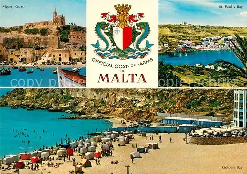 AK / Ansichtskarte Mgarr Gozo St Pauls Bay Golden Bay Strand Wappen Mgarr