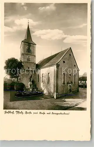 AK / Ansichtskarte Hassloch_Pfalz Grosse prot Kirche mit Kriegerdenkmal Hassloch Pfalz