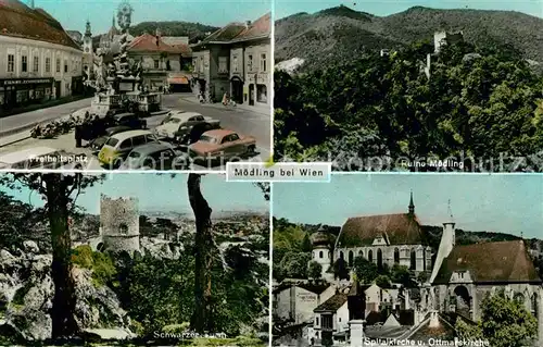 AK / Ansichtskarte Moedling Freiheitsplatz Ruine Spitalkirche Ottmarskirche Schwarzer Turm  Moedling