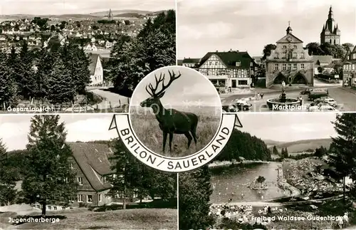 AK / Ansichtskarte Brilon Marktplatz Jugendherberge Freibad Waldsee Gudenhagen Brilon