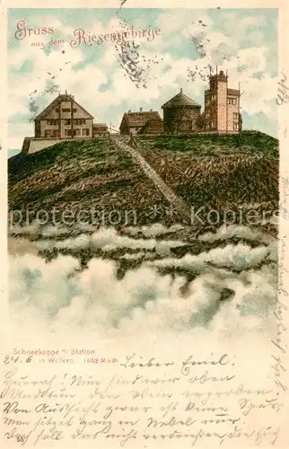 AK / Ansichtskarte Schneekoppe_Snezka Station Unterkunftshaus Wolken Schneekoppe Snezka