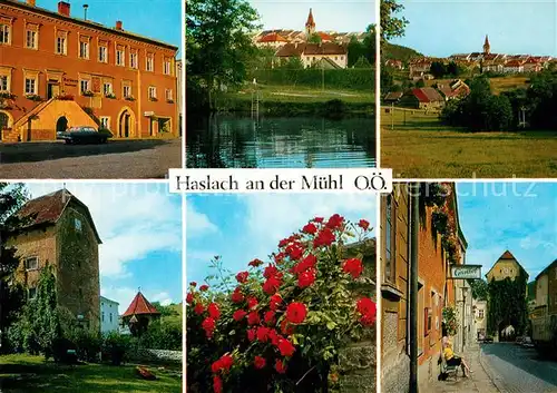 AK / Ansichtskarte Haslach_Muehl Rathaus Ortsansichten Turm Strassenpartie Rosenbusch Haslach_Muehl