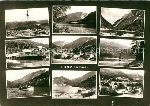 AK / Ansichtskarte Lunz_See_Niederoesterreich oetschergipfel Gipfelkreuz See Gastwirtschaft Gesamtansicht Alpenpanorama Lunz_See_Niederoesterreich