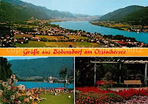 AK / Ansichtskarte Bodensdorf_Ossiacher_See Strandbad Toff Blumenpark Fliegeraufnahme Bodensdorf_Ossiacher_See