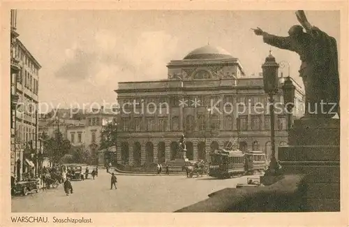 AK / Ansichtskarte Strassenbahn Warschau Staschizpalast Strassenbahn