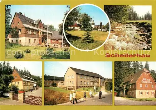 AK / Ansichtskarte Schellerhau HO Gaststaette Gebirgshof Kirche Tal der Roten Weisseritz Ferienheim Schellermuehle FDGB Casino HO Gaststaette Putzmuehle Schellerhau