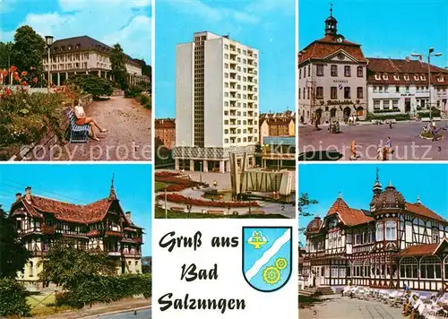 AK / Ansichtskarte Bad_Salzungen Kurhaus Hochhaus Leninplatz Markt Kindersanatorium Charlottenhall Gradierwerk Wappen Bad_Salzungen