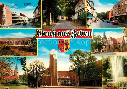 AK / Ansichtskarte Zeven Schulstr Langestr Jugendherberge Kloster Kirche Fontaene Zeven