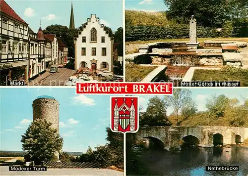 AK / Ansichtskarte Brakel_Westfalen Markt Mutter Gottes im Wasser Modexer Turm Nethebruecke Brakel_Westfalen