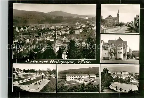 AK / Ansichtskarte Hochspeyer Stadtpanorama Strassenpartien See Minigolf Bromsilber Hochspeyer