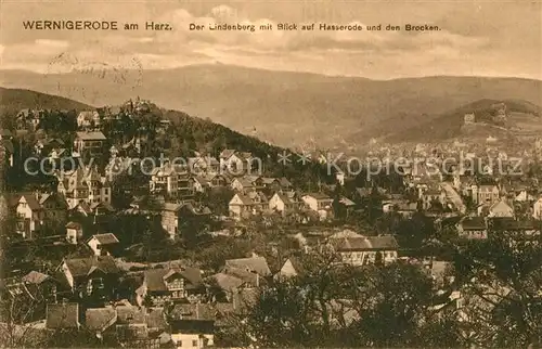 AK / Ansichtskarte Wernigerode_Harz Lindenberg mit Blick auf Hasserode und dem Brocken Wernigerode Harz