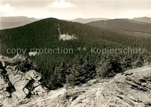 AK / Ansichtskarte Grosser_Arber Blick zum kleinen Arber mit Chamer Huette Bayerischer Wald Grosser Arber