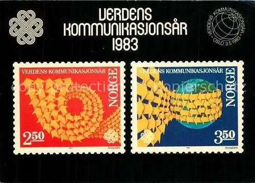 AK / Ansichtskarte Briefmarke_auf_Ak Verdens Kommunikasjonsar Norge  Briefmarke_auf_Ak
