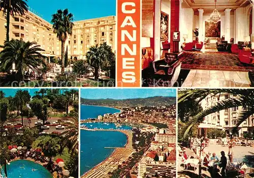 AK / Ansichtskarte Cannes_Alpes Maritimes Hotel Majestic La Croisette Plage vue aerienne Collection Couleurs et Lumiere de France Cannes Alpes Maritimes