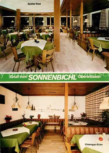 AK / Ansichtskarte Oberwoessen Gasthof Sonnenbichl Speisesaal Chiemgau Ecke Oberwoessen