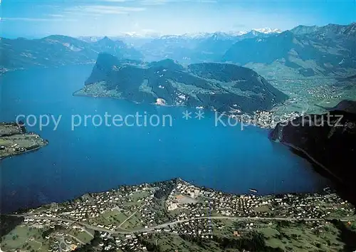 AK / Ansichtskarte Hergiswil_NW Vierwaldstaettersee Buergenstock Alpenpanorama Fliegeraufnahme Hergiswil NW