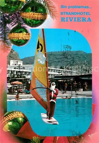 AK / Ansichtskarte Gran_Canaria Strandhotel Riviera Swimming Pool Windsurfen Weihnachtsmann Neujahrskarte Gran Canaria