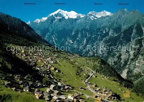 AK / Ansichtskarte Graechen_VS Fliegeraufnahme mit Matterhorn Weisshorn Barrhorn Wasuhorn Graechen_VS