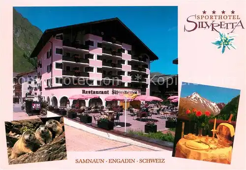 AK / Ansichtskarte Samnaun_Dorf Sporthotel Silvretta Engadin Murmeltiere Samnaun Dorf