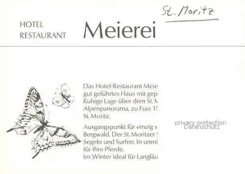 AK / Ansichtskarte St_Moritz_GR Hotel Restaurant Meierei Fahne St_Moritz_GR